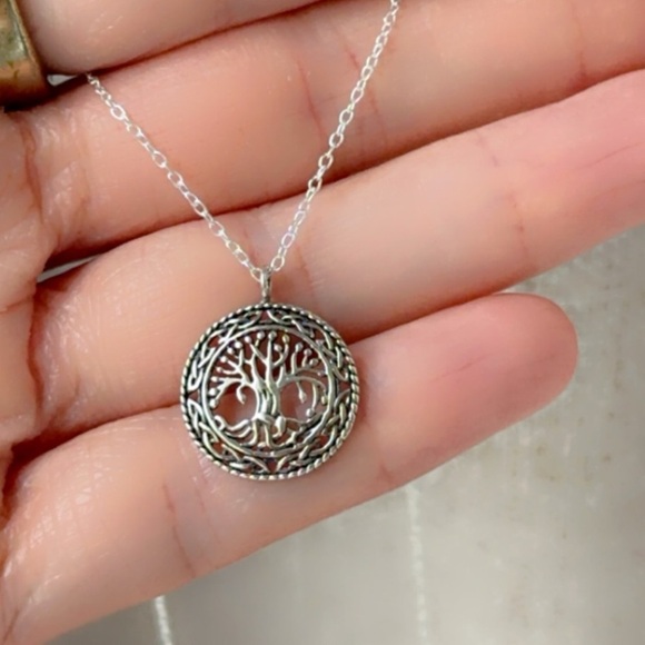 Sterling Silver Round Tree of Life Pendant Necklace - Picture 7 of 7